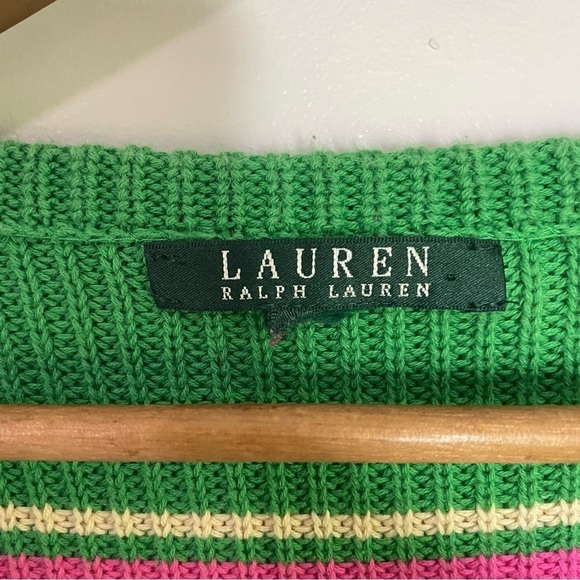 [Ralph Lauren] Women's 90s Y2K Multi Colored Striped Knit Boatneck Sweater - Picture 4 of 7